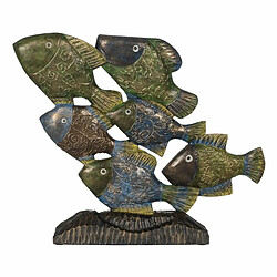 BigBuy Home Figurine Décorative Bleu Marron Vert Poissons 60 x 11,5 x 52 cm