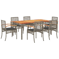 Maison Chic Ensemble à manger d'extérieur 7 pcs avec coussins,Salon de jardin,Mobilier de jardin gris rotin -GKD513419