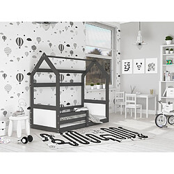 Kids Literie Lit Cabane Miki 80x160 -blanc Gris - blanc Livré avec sommiers