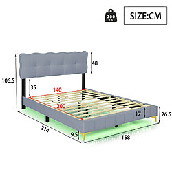 Acheter Sweiko Lit adulte Lit capitonné lit double avec lumières LED avec dossier velours Lit 140 x 200 cm gris