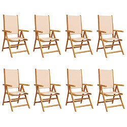 vidaXL Chaises inclinables de jardin lot de 8 beige tissu bois massif