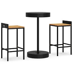 vidaXL Ensemble de bar jardin 3 pcs noir poly rotin/bois massif acacia