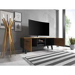 VIVALDI Meuble TV - NORD - 140 cm - noir / craft or - style scandinave