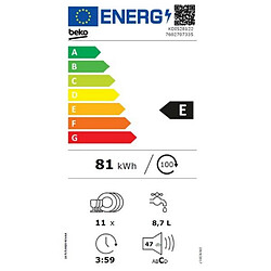 Lave-vaisselle 45cm 11 couverts 47db tout intégrable - kdis28122 - BEKO