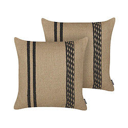 Beliani Lot de 2 coussins DESALIX Jute 45 x 45 cm À rayure Beige