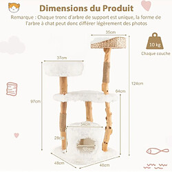 Helloshop26 Arbre à chat en bois 124 cm avec perchoir supérieur en quenouilles et condo tour à chat avec coussin moelleux confortable blanc 20_0009764