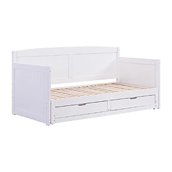 Avis Vente-Unique Lit gigogne banquette 90 x 190 ou 180 x 190 cm - Avec sommier peigne et tiroirs - Pin et MDF - Blanc - DINIVA