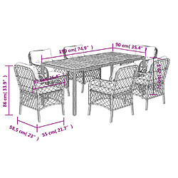 vidaXL Ensemble à manger de jardin et coussins 7 pcs gris rotin pas cher