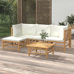 Maison Chic Salon de jardin 5 pcs + coussins - Mobilier/Meubles de jardin - Table et chaises d'extérieur blanc crème bambou -MN71242