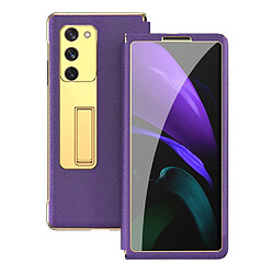 Coque en TPU + PU avec béquille, texture croisée, hybride, électroplaqué violet pour votre Samsung Galaxy Z Fold2 5G