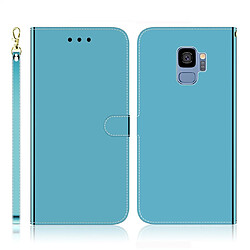 Wewoo Coque Etui à rabat en surface imitation miroir pour Galaxy S9 avec porte-cartes et emplacements cartes ainsi que portefeuille et lanière bleu