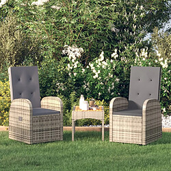 vidaXL Chaise inclinable de jardin 2pc et coussins Résine tressée Gris 