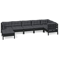 Maison Chic Salon de jardin 7 pcs + coussins - Mobilier/Meubles de jardin - Table et chaises d'extérieur Noir Bois de pin solide -MN88391