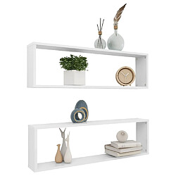 Avis Maison Chic Lot de 2 Étagères cube murales,Etagère de rangement flottantes Blanc brillant 100x15x30cm Aggloméré -MN38443