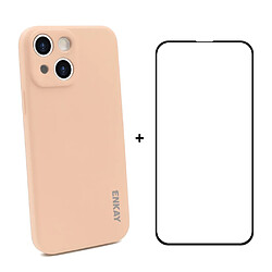 Enkay Coque en silicone impression en soie à bords droits et antichute rose clair pour votre Apple iPhone 13 mini 5.4 pouces