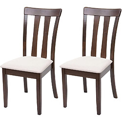 Decoshop26 Lot de 2 chaises de salle à manger en bois massif marron foncé et assise en tissu crème CDS04465