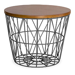 ICONIK INTERIOR Table d'appoint ronde - Design industriel - Bois et métal - Basker Gris foncé