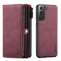 Caseme Etui en PU Surface mate de conception multi-emplacements détachable 2-en-1 rouge vin pour votre Samsung Galaxy S21 FE