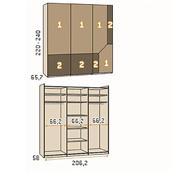 Inside 75 Armoire 3 portes coulissantes suspendues Icon 206,2 x 220 couleur Tundra Cristal Blanco Profil Inox