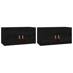 vidaXL Armoires murales 2 pcs Noir 60x30x30 cm Bois de pin massif