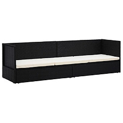 Helloshop26 Lit de jardin chaise longue transat avec coussin et oreillers résine tressée noir 02_0012001