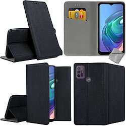 Htdmobiles Housse etui portefeuille avec coque intérieure en silicone pour Motorola Moto G10 / G30 + film ecran - NOIR MAGNET