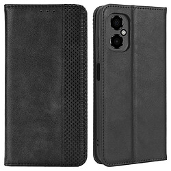 Etui en PU texture rétro, absorption magnétique avec support pour votre Xiaomi Poco M4 5G - noir