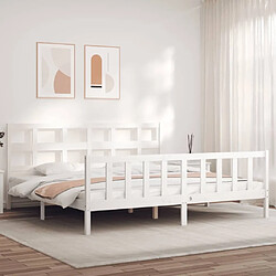 Maison Chic Lit adulte - Cadre Structure de lit avec tête de lit Contemporain blanc 200x200 cm bois massif -MN43002