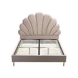 Avis Vente-Unique Lit coquillage 160 x 200 cm - Velours - Beige - LIVAYA