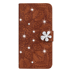 Wewoo Housse Coque Pour Galaxy A80 / A90 Veau Motif Diamant Double Mandala Design Étui en cuir estampé avec portefeuille et titulaire et fentes cartes Marron