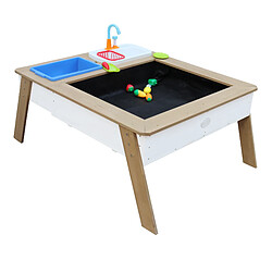 AXI Linda Table Sable et Eau avec cuisine de jeux en Bois | Table d'eau en marron et BLANC avec Parasol | Table de Jeu Enfant à Eau pour le jardin pas cher