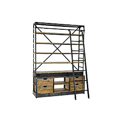 Pegane Etagère en bois recyclé et métal coloris naturel / noir - Longueur 164 x profondeur 47 x hauteur 226 cm