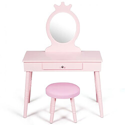 Helloshop26 Coiffeuse enfant avec tiroir et tabouret table de maquillage de filles style princesse européenne rose 20_0008327