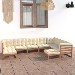 Maison Chic Salon de jardin 9 pcs + coussins - Mobilier/Meubles de jardin - Table et chaises d'extérieur Marron miel Bois de pin -MN60770