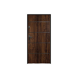 Vente-Unique Porte d'entrée en acier pleine et inox H207 x L100 cm naturel foncé - poussant droit - NAXARA