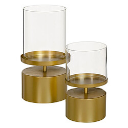 BigBuy Home Bougeoir 15,5 x 15,5 x 25 cm Verre Doré Métal pas cher