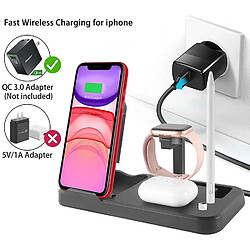 Chrono Chargeur sans fil 3 en 1, station de charge rapide sans fil certifiée Qi pour AirPods Pro/2, iPhone 12/12 Pro/12 Pro Max/11/11 Pro Max/XS Max/XR/XS/X/8/8P, crayon Génération 1,(noir)