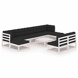 Maison Chic Salon de jardin 10 pcs + coussins - Mobilier/Meubles de jardin - Table et chaises d'extérieur Blanc Bois de pin massif -MN11514