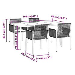 vidaXL Ensemble à manger de jardin coussins 5pcs noir rotin et acier pas cher