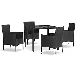 vidaXL Ensemble à manger de jardin coussins 5pcs Noir Résine tressée