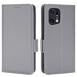 Etui en PU texture litchi, antichoc avec support, gris pour votre Oppo Find X5 Pro