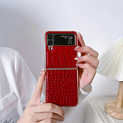 Coque en TPU + cuir véritable galvanoplastie, texture crocodile pour votre Samsung Galaxy Z Flip4 5G - rouge