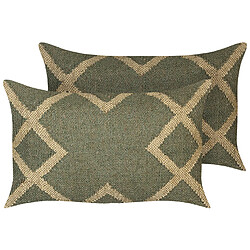 Beliani Lot de 2 coussins GOPI Jute 30 x 50 cm Géométrique Vert