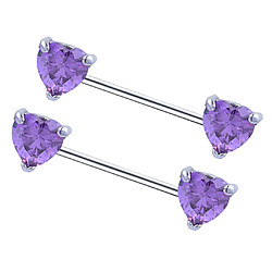 1 Paire Coeur Cristal Bouclier Barbell Nipplering Acier Inoxydable 14g Violet