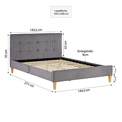 Homestyle4U Lit 2 Places 140x200 Gris cm avec Sommier à Lattes