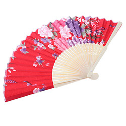 Eventail à main japonais en tissu de bambou vintage avec ventilateur rouge pas cher