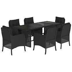 vidaXL Ensemble à manger de jardin coussins 7pcs Noir Résine tressée