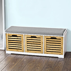 SoBuy FSR23-WN Banc de Rangement avec Coussin Rembourré et 3 Cubes Meuble d'Entrée