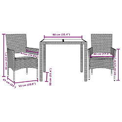 vidaXL Ensemble à manger de jardin et coussins 3 pcs gris rotin verre pas cher