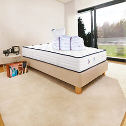 LUXURY LITERIE Ensemble matelas Patriote 90x190 cm + sommier beige ep20cm + oreiller + couette